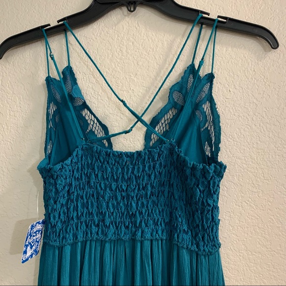NWT Free People Adella Maxi Slip Dress in Teal Jewel Blue - Picture 10 of 12